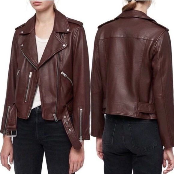 All Saints Jackets & Blazers - All Saints Red Burgundy Leather Jacket